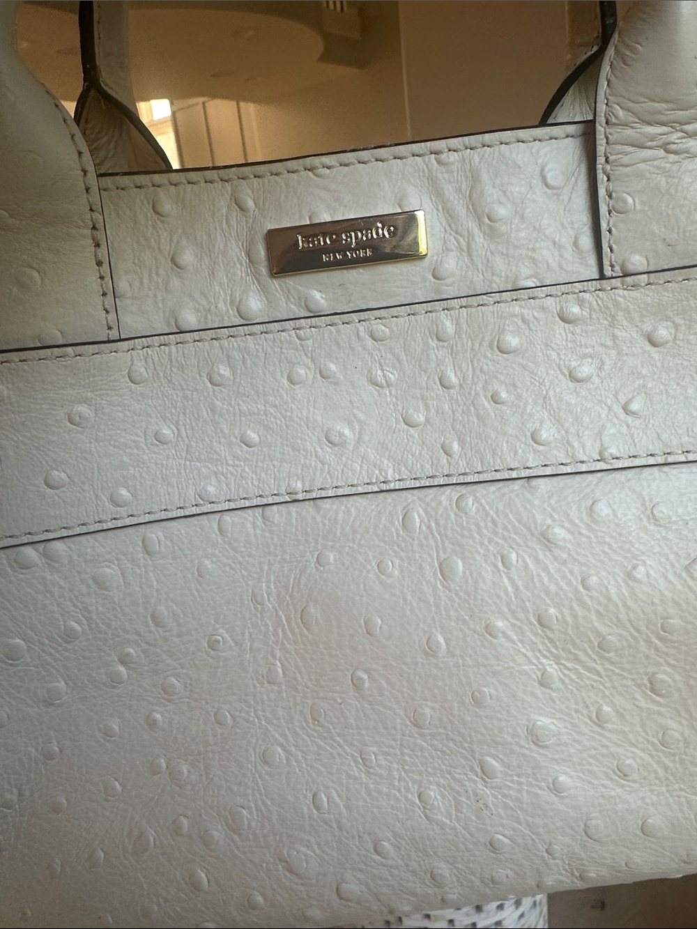 kate spade Cream Ostrich-Embossed Leather Satchel with Removable Strap - Picture 7 of 11